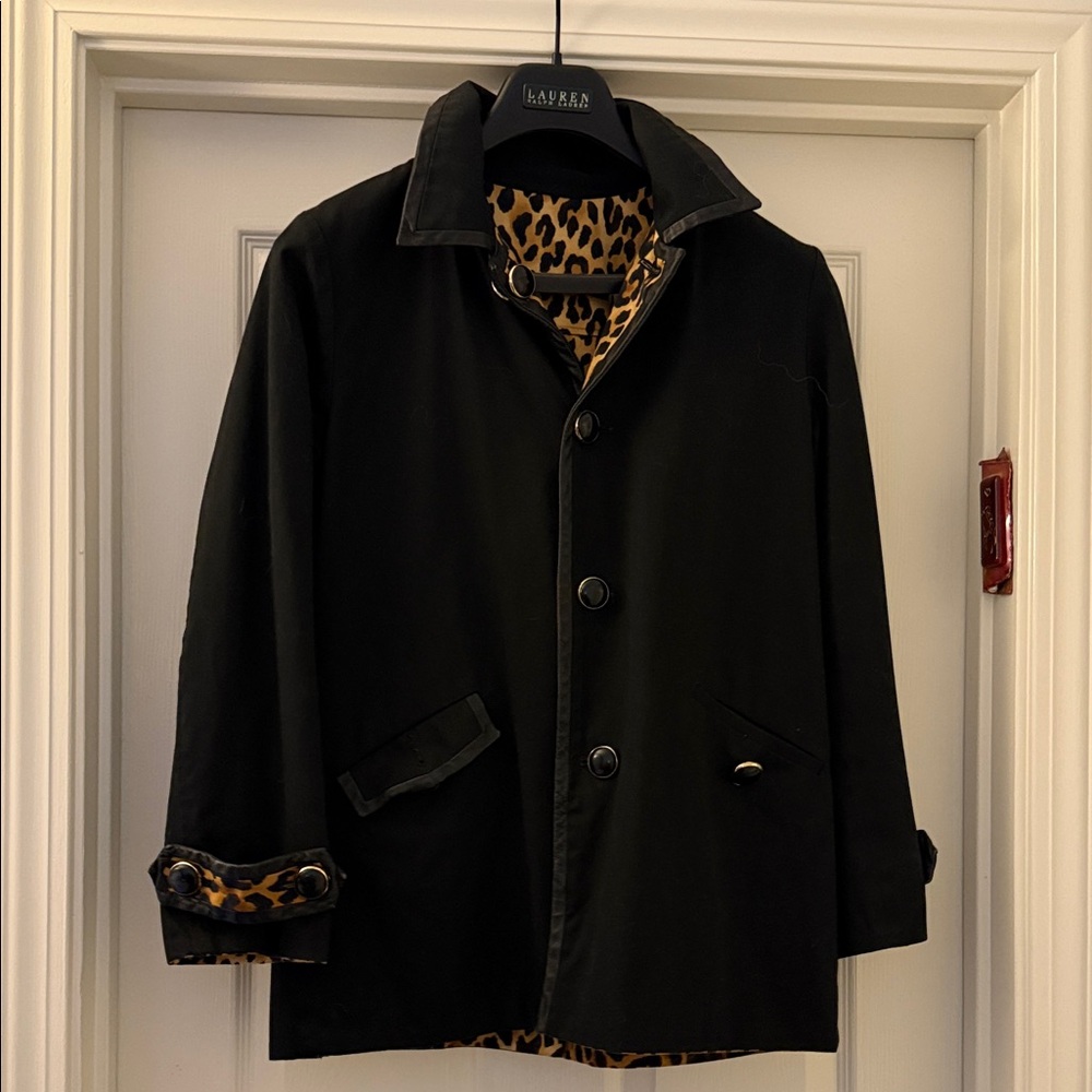 Jones New York Black and Leopard Reversible Trench Coat